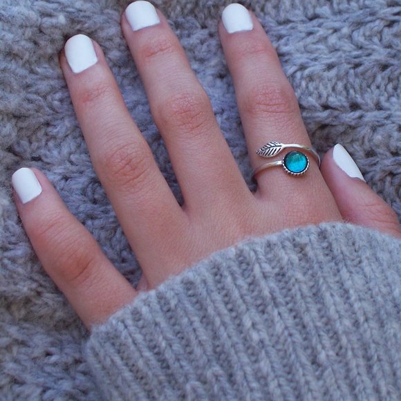 Recycled Vintage Mason Jar Sterling Silver Botanical Leaf Ring - Picture 2 of 5